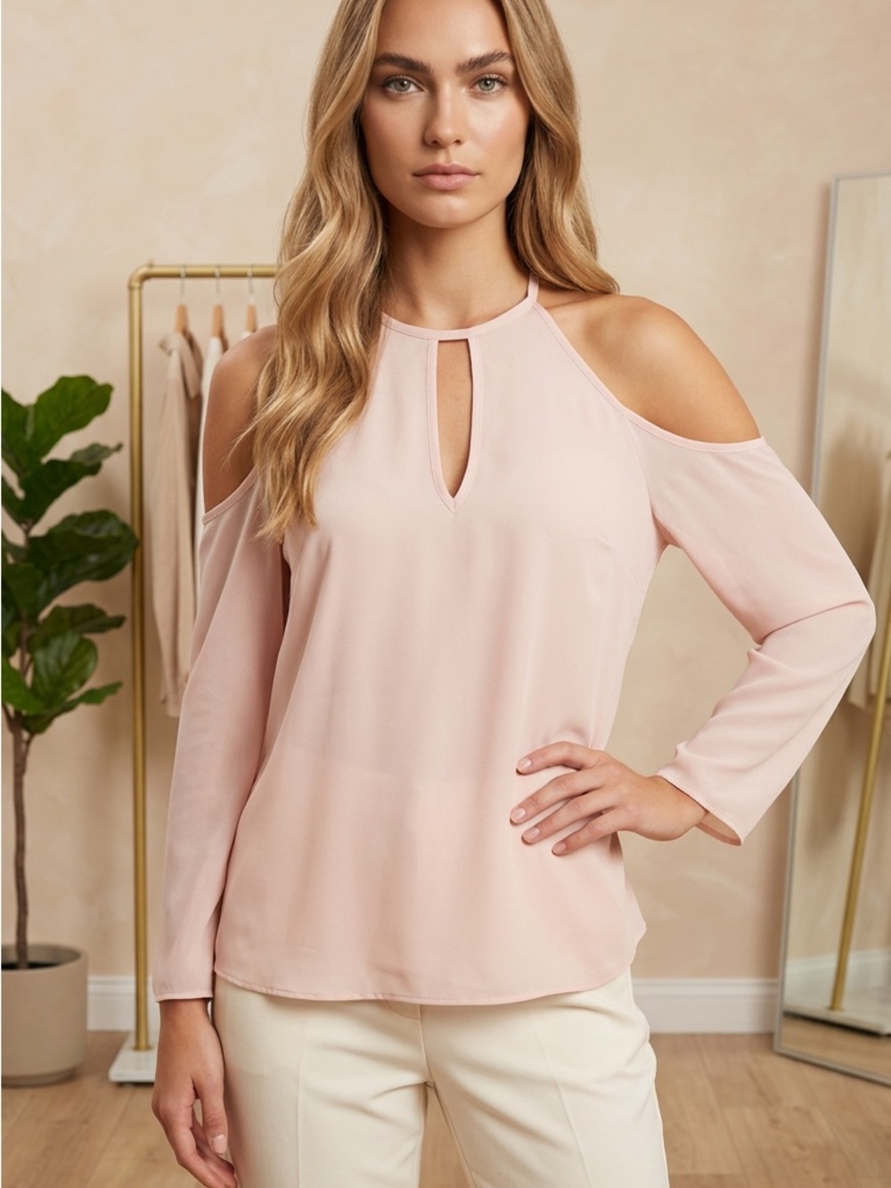 Amanda Uprichard Blush Pink Cold-Shoulder Keyhole Blouse size XS